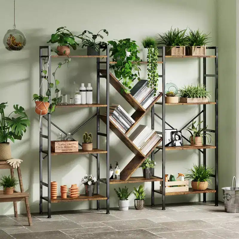 Estantería, Librería de Triple Estante de 5 Niveles, Estantería Ancha, Unidad de Estantería de Madera Rústica, para tu Dormitorio, Sala de Estar, Estantería para el Hogar y la Oficina