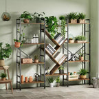 Estantería, Librería de Triple Estante de 5 Niveles, Estantería Ancha, Unidad de Estantería de Madera Rústica, para tu Dormitorio, Sala de Estar, Estantería para el Hogar y la Oficina