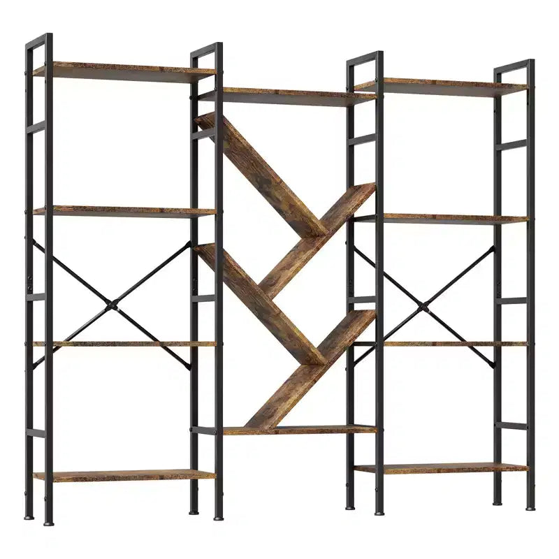 Estantería, Librería de Triple Estante de 5 Niveles, Estantería Ancha, Unidad de Estantería de Madera Rústica, para tu Dormitorio, Sala de Estar, Estantería para el Hogar y la Oficina