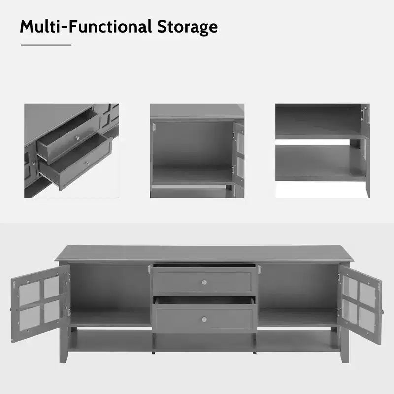 Mueble de TV gris de 59 pulgadas para televisores de hasta 60 pulgadas con espacio de almacenamiento multifuncional Consola multimedia para sala de estar o dormitorio
