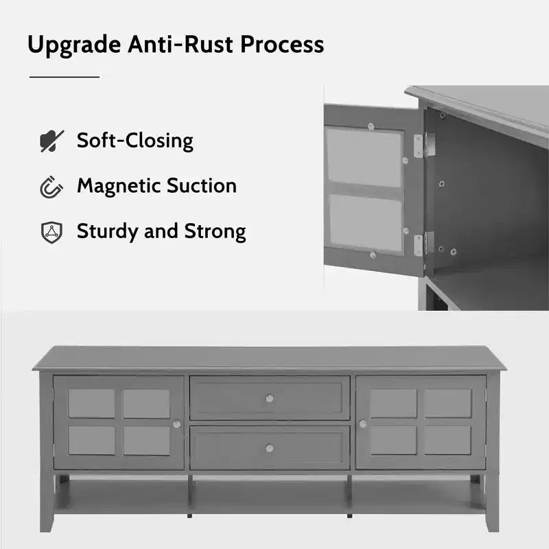 Mueble de TV gris de 59 pulgadas para televisores de hasta 60 pulgadas con espacio de almacenamiento multifuncional Consola multimedia para sala de estar o dormitorio
