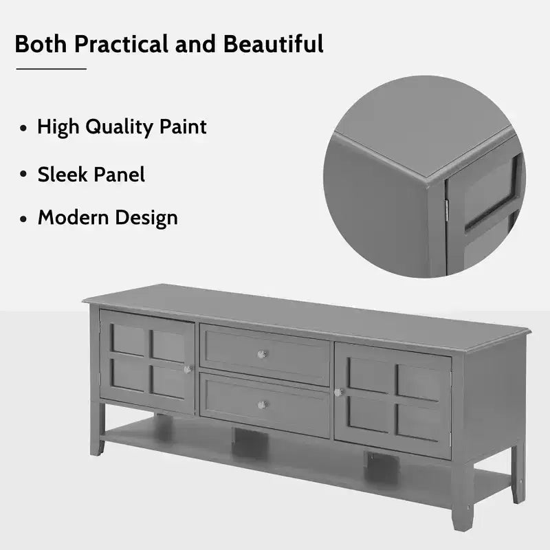 Mueble de TV gris de 59 pulgadas para televisores de hasta 60 pulgadas con espacio de almacenamiento multifuncional Consola multimedia para sala de estar o dormitorio