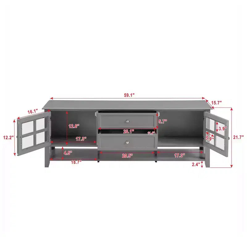 Mueble de TV gris de 59 pulgadas para televisores de hasta 60 pulgadas con espacio de almacenamiento multifuncional Consola multimedia para sala de estar o dormitorio