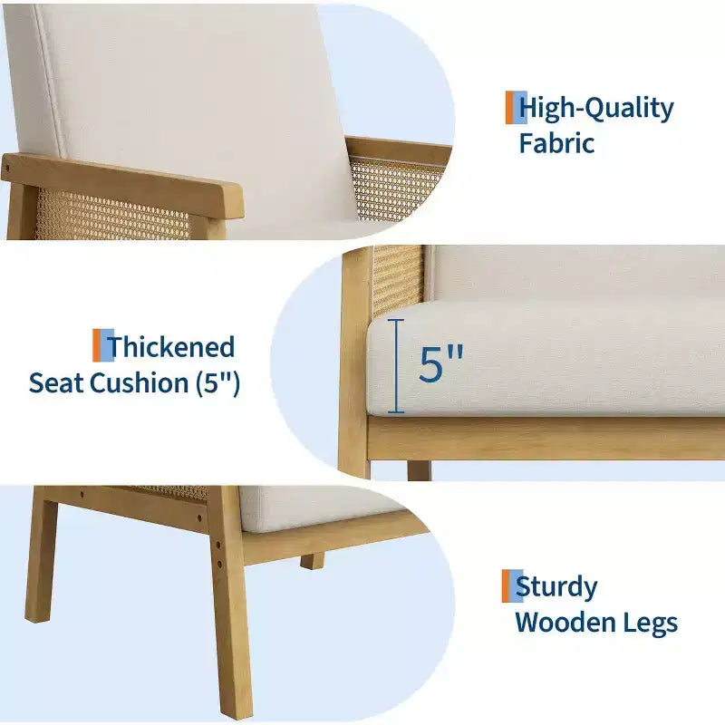 Sillón auxiliar tapizado de ratán Coolmee, sillón con respaldo alto y estructura de madera, sillón de ocio para lectura para el hogar y sala de espera