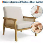 Sillón auxiliar tapizado de ratán Coolmee, sillón con respaldo alto y estructura de madera, sillón de ocio para lectura para el hogar y sala de espera