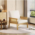 Sillón auxiliar tapizado de ratán Coolmee, sillón con respaldo alto y estructura de madera, sillón de ocio para lectura para el hogar y sala de espera