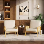 Sillón auxiliar tapizado de ratán Coolmee, sillón con respaldo alto y estructura de madera, sillón de ocio para lectura para el hogar y sala de espera