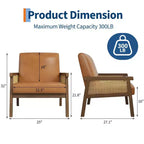 Sillón auxiliar tapizado de ratán Coolmee, sillón con respaldo alto y estructura de madera, sillón de ocio para lectura para el hogar y sala de espera