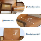 Sillón auxiliar tapizado de ratán Coolmee, sillón con respaldo alto y estructura de madera, sillón de ocio para lectura para el hogar y sala de espera