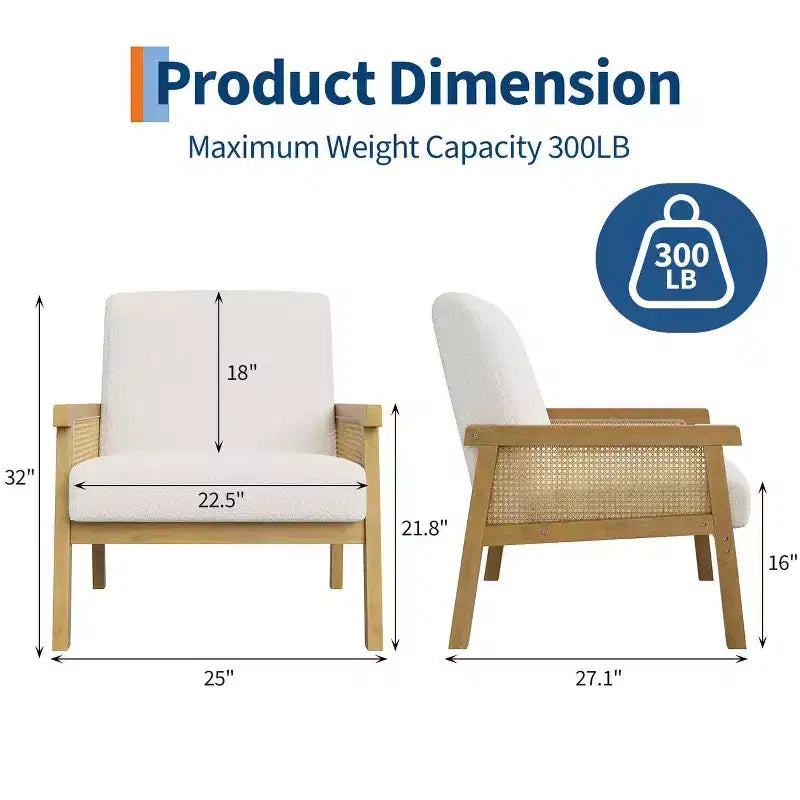 Sillón auxiliar tapizado de ratán Coolmee, sillón con respaldo alto y estructura de madera, sillón de ocio para lectura para el hogar y sala de espera