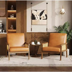 Sillón auxiliar tapizado de ratán Coolmee, sillón con respaldo alto y estructura de madera, sillón de ocio para lectura para el hogar y sala de espera