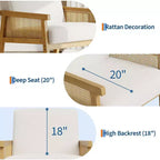 Sillón auxiliar tapizado de ratán Coolmee, sillón con respaldo alto y estructura de madera, sillón de ocio para lectura para el hogar y sala de espera