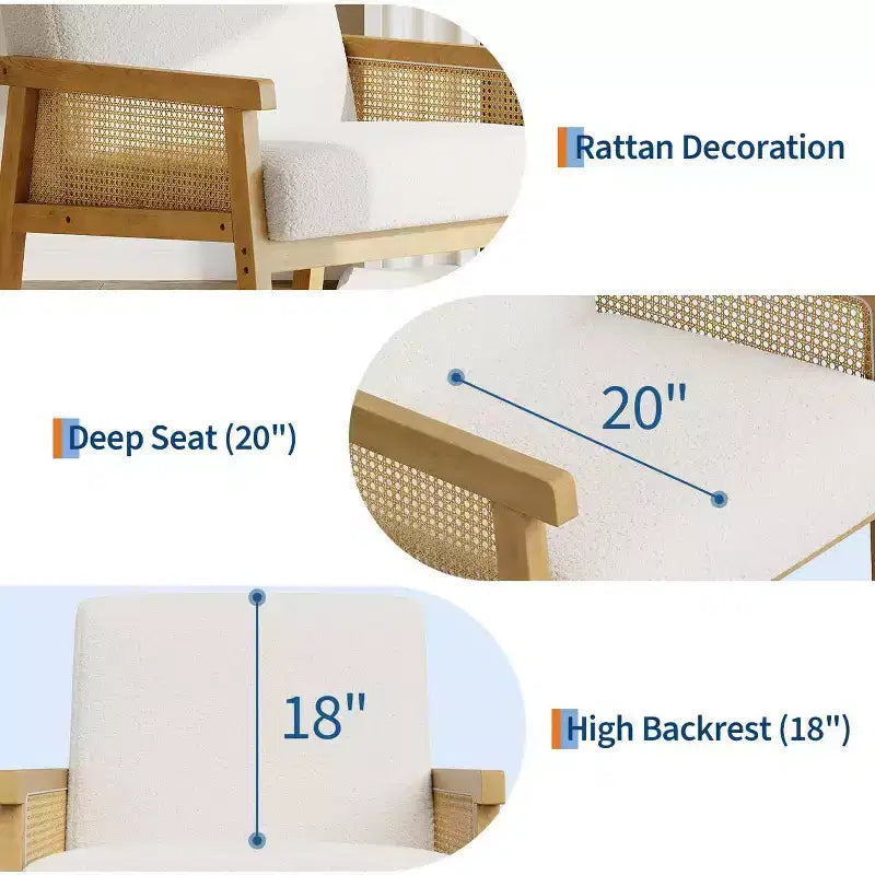 Sillón auxiliar tapizado de ratán Coolmee, sillón con respaldo alto y estructura de madera, sillón de ocio para lectura para el hogar y sala de espera