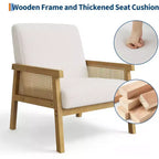 Sillón auxiliar tapizado de ratán Coolmee, sillón con respaldo alto y estructura de madera, sillón de ocio para lectura para el hogar y sala de espera