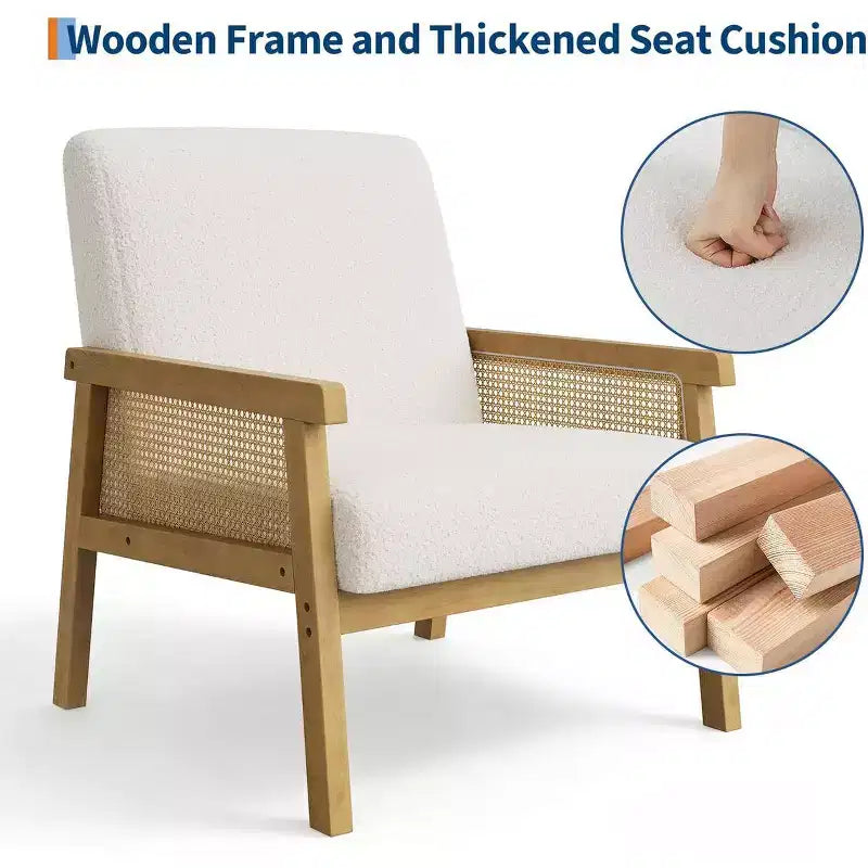 Sillón auxiliar tapizado de ratán Coolmee, sillón con respaldo alto y estructura de madera, sillón de ocio para lectura para el hogar y sala de espera