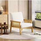 Sillón auxiliar tapizado de ratán Coolmee, sillón con respaldo alto y estructura de madera, sillón de ocio para lectura para el hogar y sala de espera