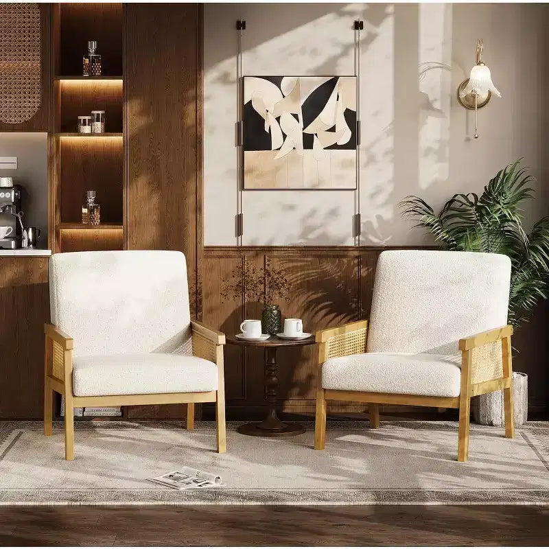 Sillón auxiliar tapizado de ratán Coolmee, sillón con respaldo alto y estructura de madera, sillón de ocio para lectura para el hogar y sala de espera