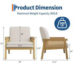 Sillón auxiliar tapizado de ratán Coolmee, sillón con respaldo alto y estructura de madera, sillón de ocio para lectura para el hogar y sala de espera