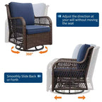 Sillones de Patio Giratorios de Mimbre, Silla Mecedora con Giro de 360 Grados, Juego de Bistró de Exterior de 3 Piezas, para Porche, Balcón