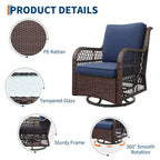 Sillones de Patio Giratorios de Mimbre, Silla Mecedora con Giro de 360 Grados, Juego de Bistró de Exterior de 3 Piezas, para Porche, Balcón