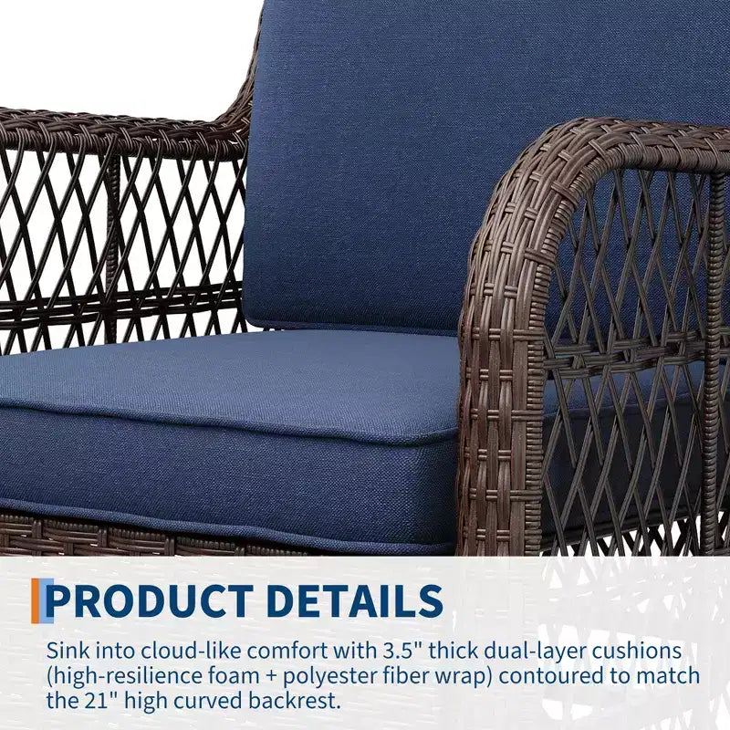 Sillones de Patio Giratorios de Mimbre, Silla Mecedora con Giro de 360 Grados, Juego de Bistró de Exterior de 3 Piezas, para Porche, Balcón