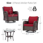 Sillones de Patio Giratorios de Mimbre, Silla Mecedora con Giro de 360 Grados, Juego de Bistró de Exterior de 3 Piezas, para Porche, Balcón