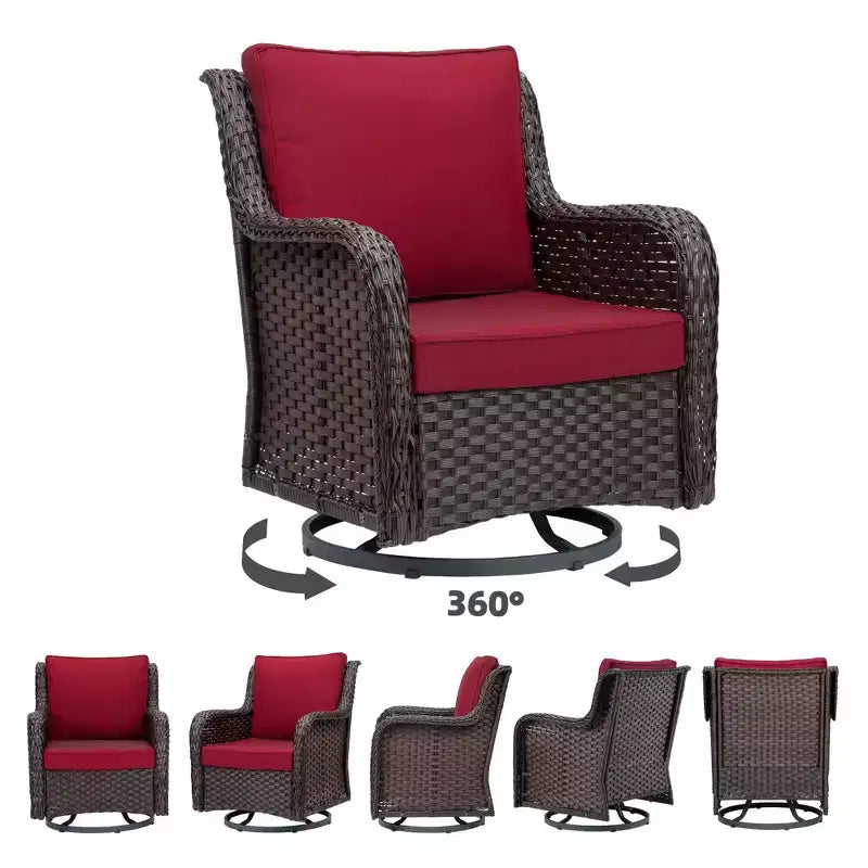 Sillones de Patio Giratorios de Mimbre, Silla Mecedora con Giro de 360 Grados, Juego de Bistró de Exterior de 3 Piezas, para Porche, Balcón