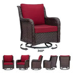 Sillones de Patio Giratorios de Mimbre, Silla Mecedora con Giro de 360 Grados, Juego de Bistró de Exterior de 3 Piezas, para Porche, Balcón