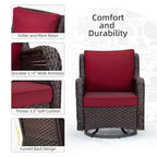 Sillones de Patio Giratorios de Mimbre, Silla Mecedora con Giro de 360 Grados, Juego de Bistró de Exterior de 3 Piezas, para Porche, Balcón