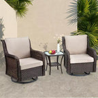 Sillones de Patio Giratorios de Mimbre, Silla Mecedora con Giro de 360 Grados, Juego de Bistró de Exterior de 3 Piezas, para Porche, Balcón