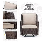 Sillones de Patio Giratorios de Mimbre, Silla Mecedora con Giro de 360 Grados, Juego de Bistró de Exterior de 3 Piezas, para Porche, Balcón