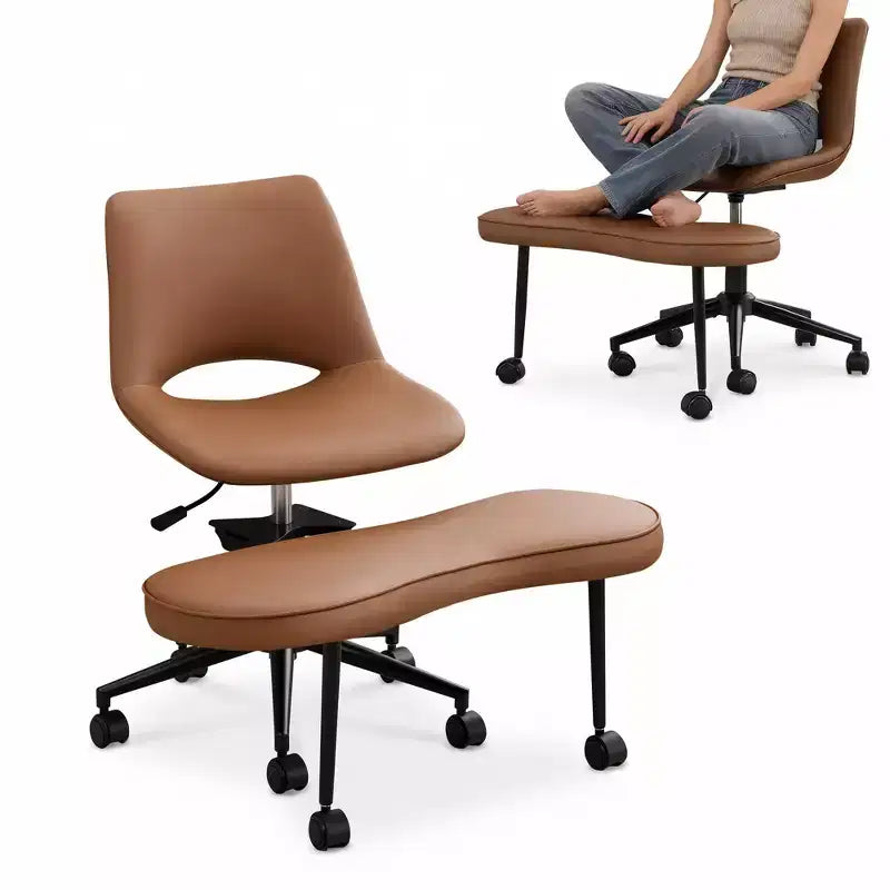 Sillón ergonómico con patas cruzadas, soporte lumbar alto, altura ajustable, giro de 360°, asiento cruzado, ruedas, para meditación, yoga, TDAH