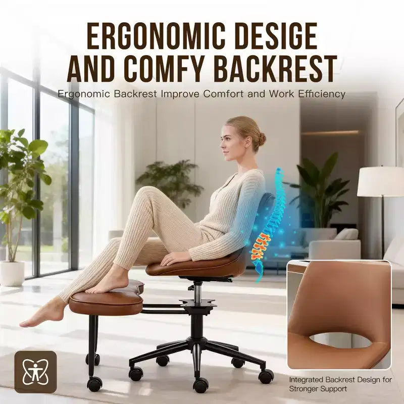 Sillón ergonómico con patas cruzadas, soporte lumbar alto, altura ajustable, giro de 360°, asiento cruzado, ruedas, para meditación, yoga, TDAH