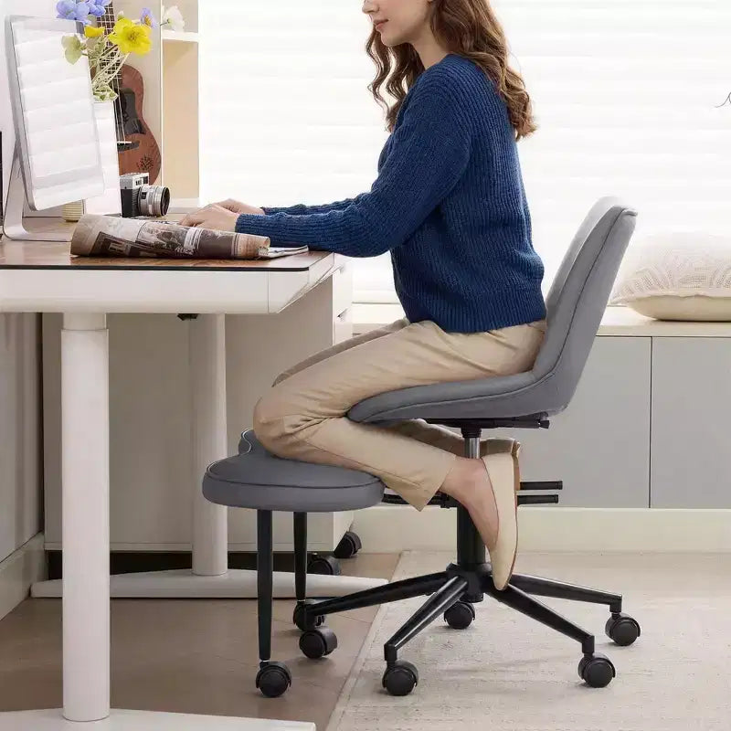 Sillón ergonómico con patas cruzadas, soporte lumbar alto, altura ajustable, giro de 360°, asiento cruzado, ruedas, para meditación, yoga, TDAH