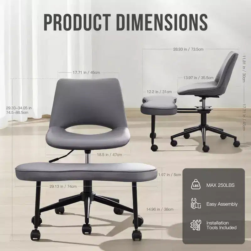 Sillón ergonómico con patas cruzadas, soporte lumbar alto, altura ajustable, giro de 360°, asiento cruzado, ruedas, para meditación, yoga, TDAH