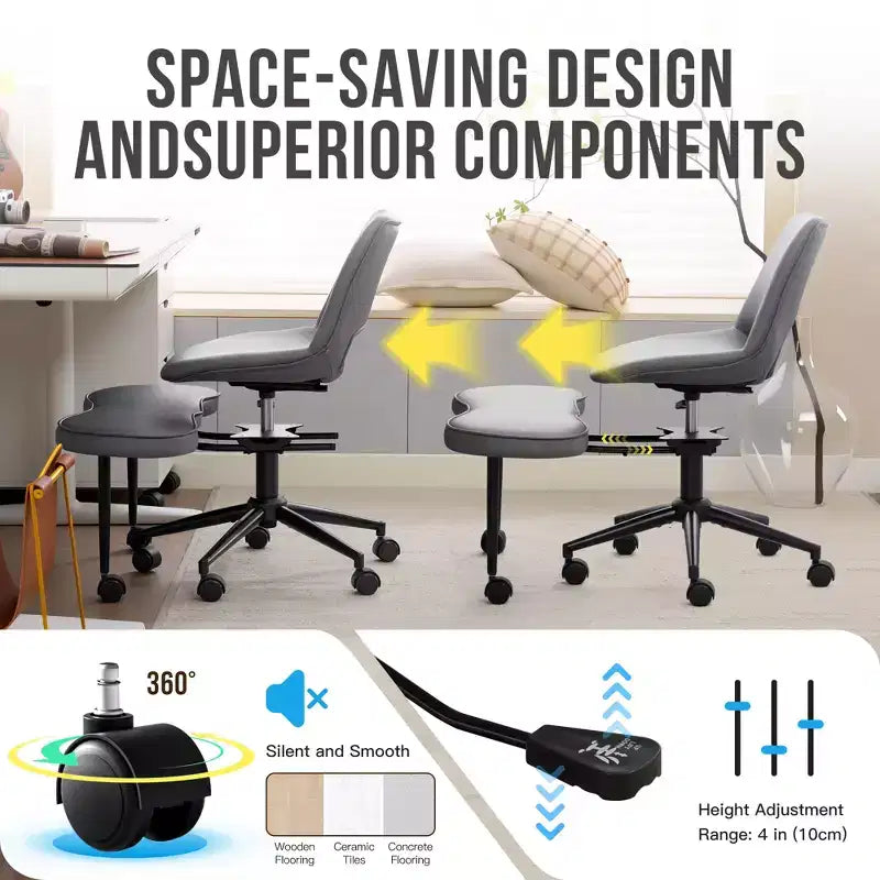 Sillón ergonómico con patas cruzadas, soporte lumbar alto, altura ajustable, giro de 360°, asiento cruzado, ruedas, para meditación, yoga, TDAH