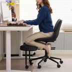 Sillón ergonómico con patas cruzadas, soporte lumbar alto, altura ajustable, giro de 360°, asiento cruzado, ruedas, para meditación, yoga, TDAH