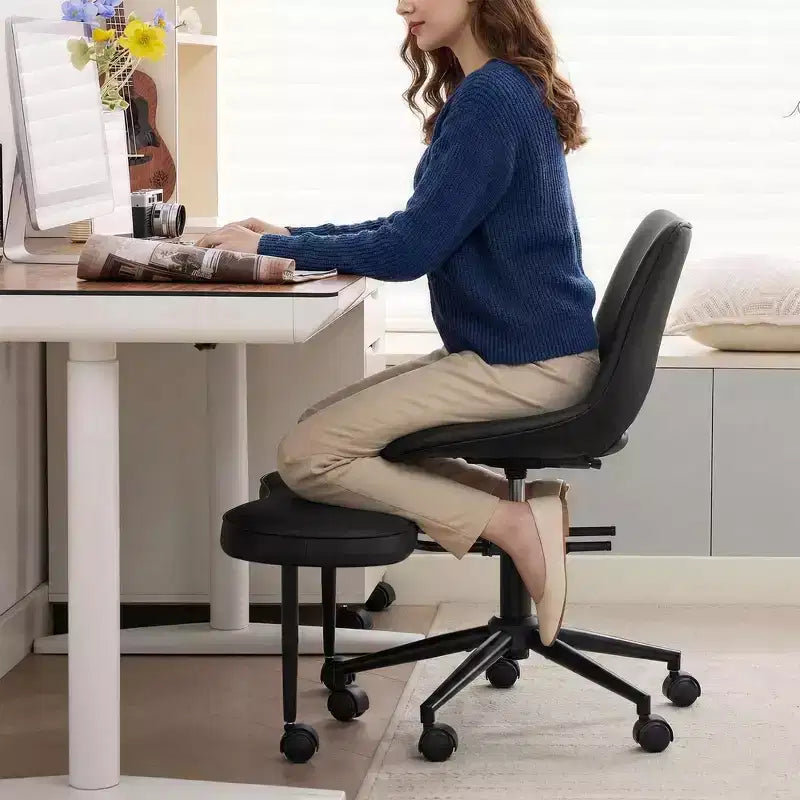 Sillón ergonómico con patas cruzadas, soporte lumbar alto, altura ajustable, giro de 360°, asiento cruzado, ruedas, para meditación, yoga, TDAH