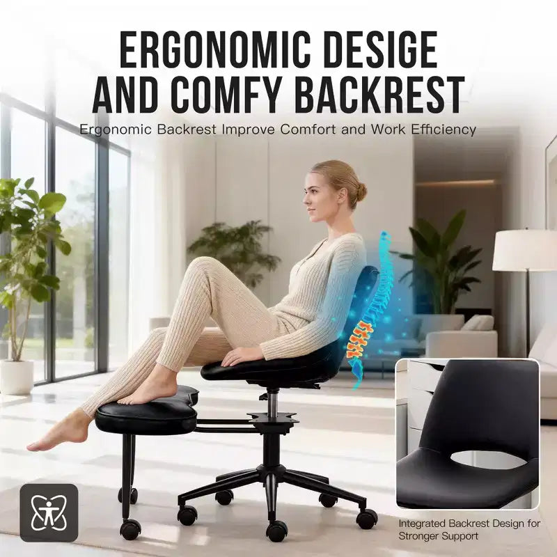 Sillón ergonómico con patas cruzadas, soporte lumbar alto, altura ajustable, giro de 360°, asiento cruzado, ruedas, para meditación, yoga, TDAH