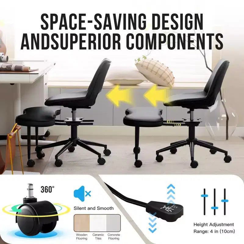 Sillón ergonómico con patas cruzadas, soporte lumbar alto, altura ajustable, giro de 360°, asiento cruzado, ruedas, para meditación, yoga, TDAH