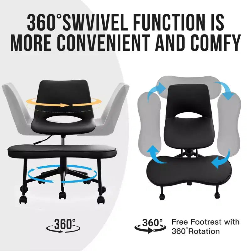 Sillón ergonómico con patas cruzadas, soporte lumbar alto, altura ajustable, giro de 360°, asiento cruzado, ruedas, para meditación, yoga, TDAH