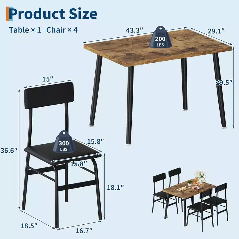Juego de mesa de comedor para 4, juego de mesa de cocina de 5 piezas con 4 sillas tapizadas, ideal para espacios pequeños, comedor, apartamento, restaurante