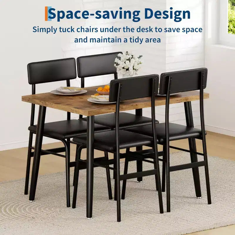Juego de mesa de comedor para 4, juego de mesa de cocina de 5 piezas con 4 sillas tapizadas, ideal para espacios pequeños, comedor, apartamento, restaurante