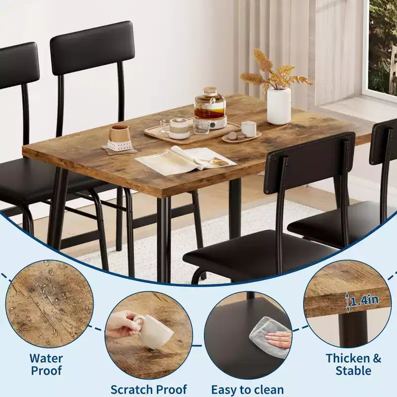 Juego de mesa de comedor para 4, juego de mesa de cocina de 5 piezas con 4 sillas tapizadas, ideal para espacios pequeños, comedor, apartamento, restaurante