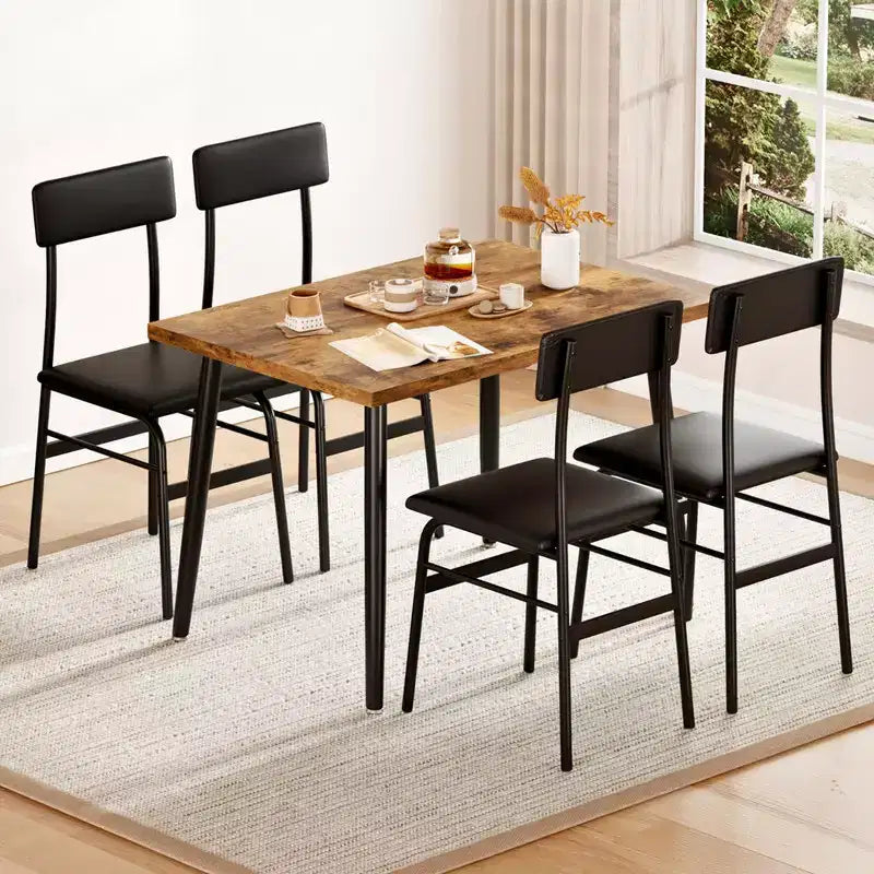 Juego de mesa de comedor para 4, juego de mesa de cocina de 5 piezas con 4 sillas tapizadas, ideal para espacios pequeños, comedor, apartamento, restaurante