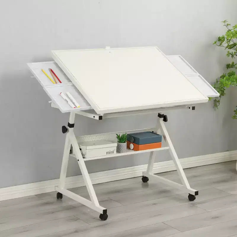 GDFStudio Anchalee Mesa de puzles moderna de metal y madera con 4 bandejas