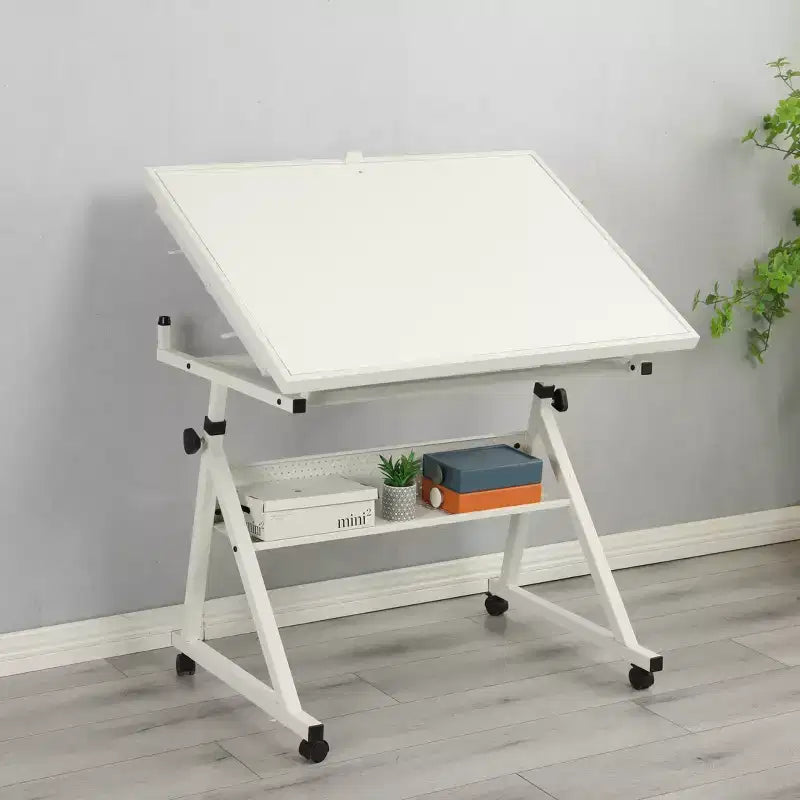 GDFStudio Anchalee Mesa de puzles moderna de metal y madera con 4 bandejas