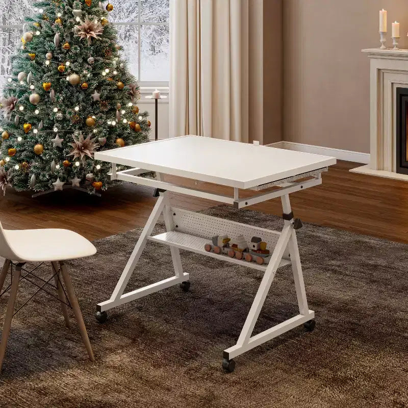 GDFStudio Anchalee Mesa de puzles moderna de metal y madera con 4 bandejas