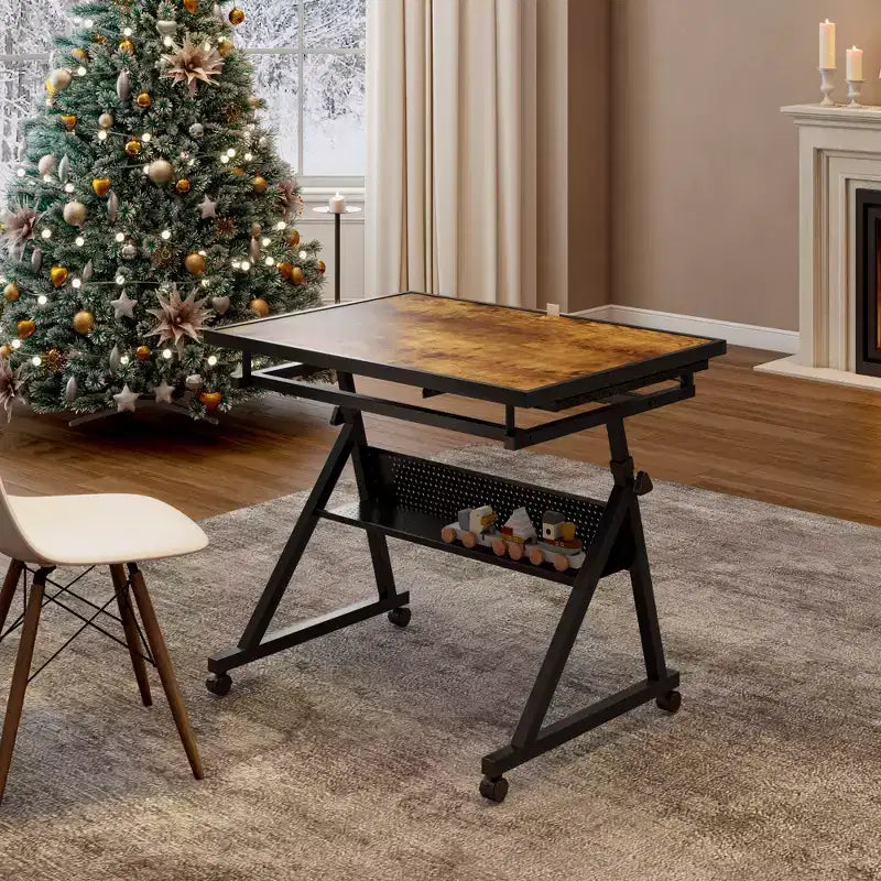 GDFStudio Anchalee Mesa de puzles moderna de metal y madera con 4 bandejas