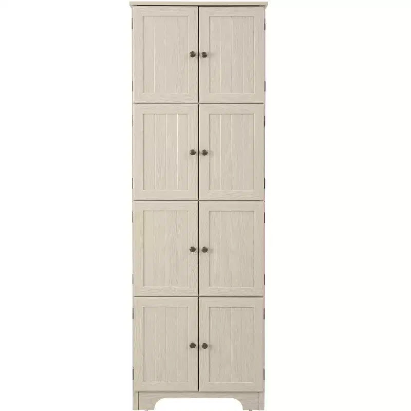 Armario alto de almacenamiento estilo casa de campo con 8 puertas, despensa de cocina de madera de 72 pulgadas de alto con 4 estantes, estantería independiente de 4 niveles